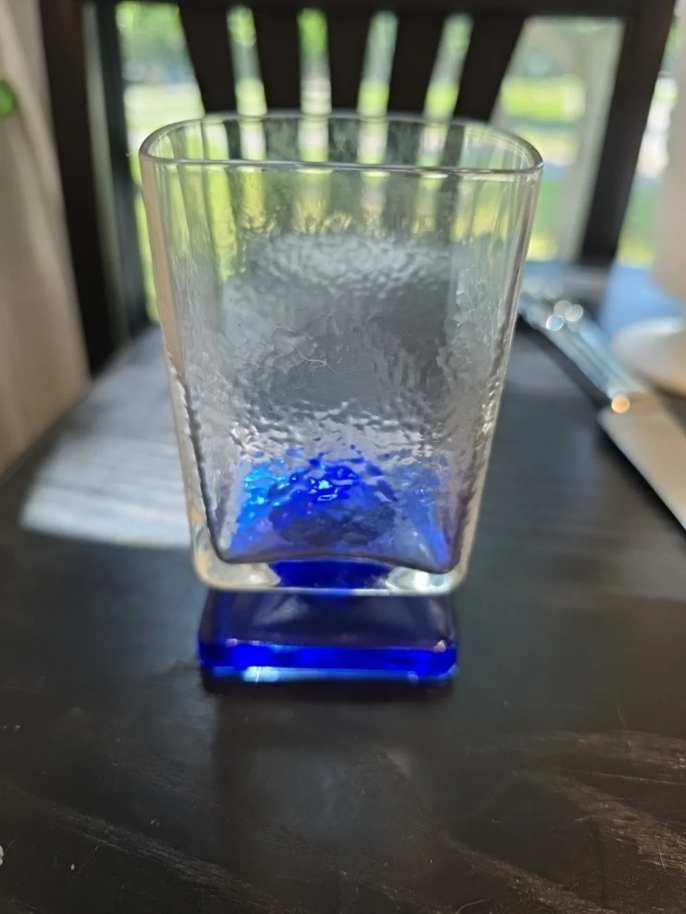 Clear Glass Tumbler with Cobalt Blue Accent - Home Dining Bar